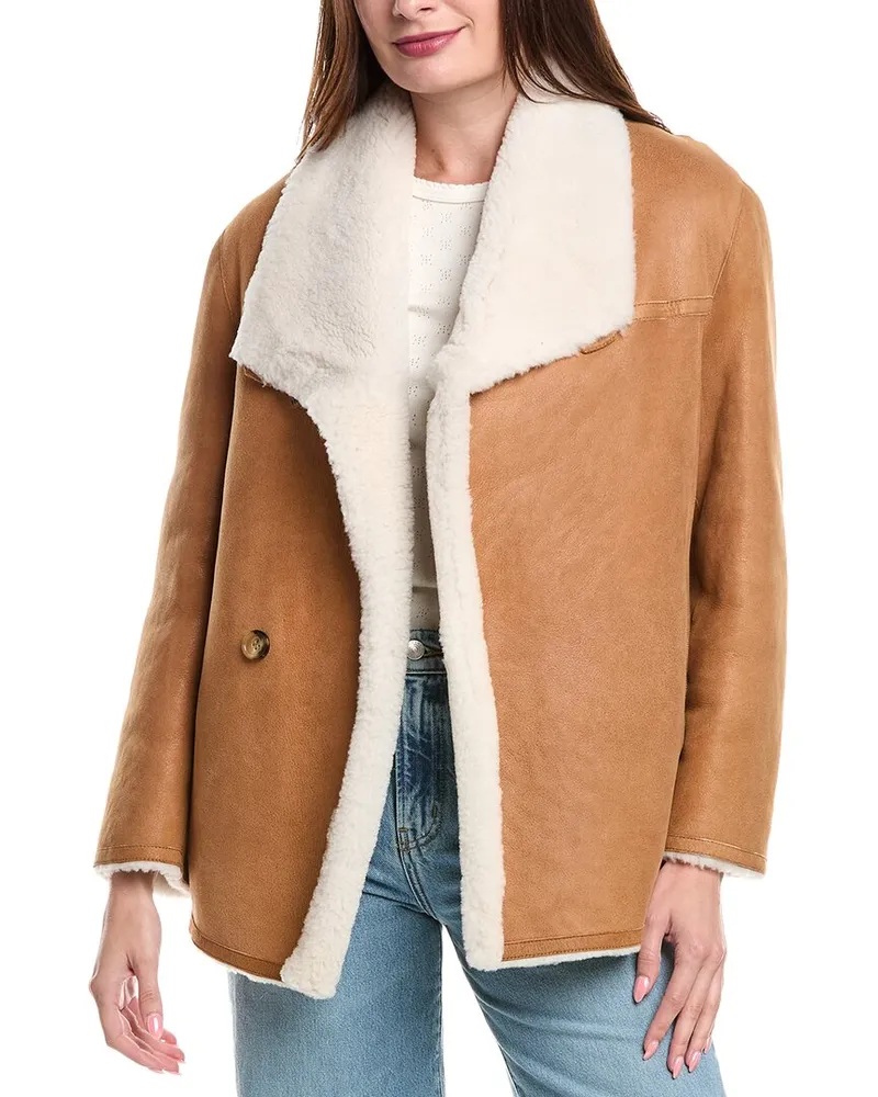 Maje Leather Coat Tan