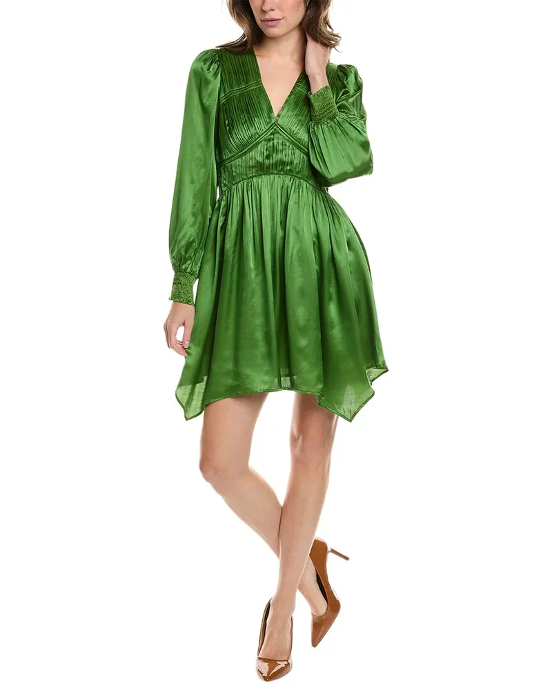 AllSaints Esta Silk-Blend Mini Dress Green