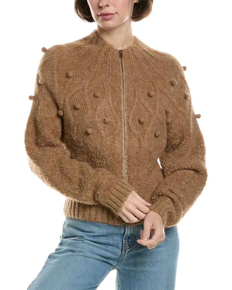 Frame Denim Popcorn Zip Wool-Blend Cardigan Brown