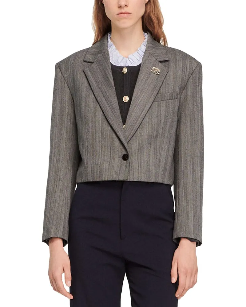 Maje Sandro Lombardi Wool-Blend Suit Blazer Grey
