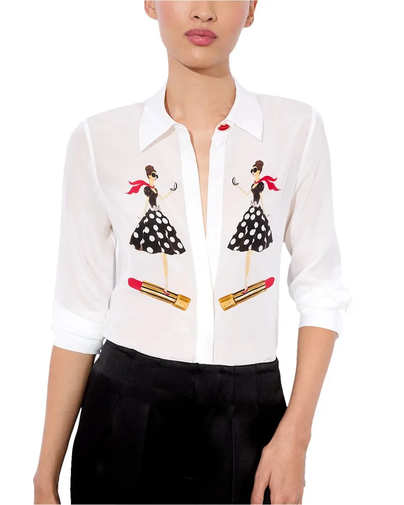 Alice + Olivia Willa Placket Silk Top White