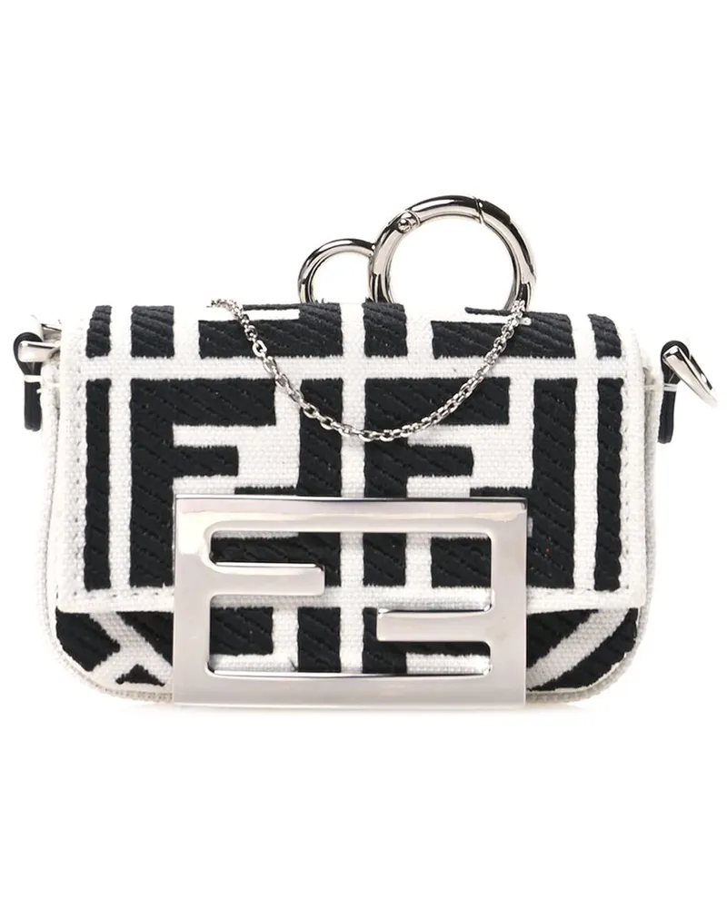 Fendi Black Vitello King Leather FF Embroide Nano Maxi Buckle Baguette Charm  (Authentic Pre-Loved Nocolor