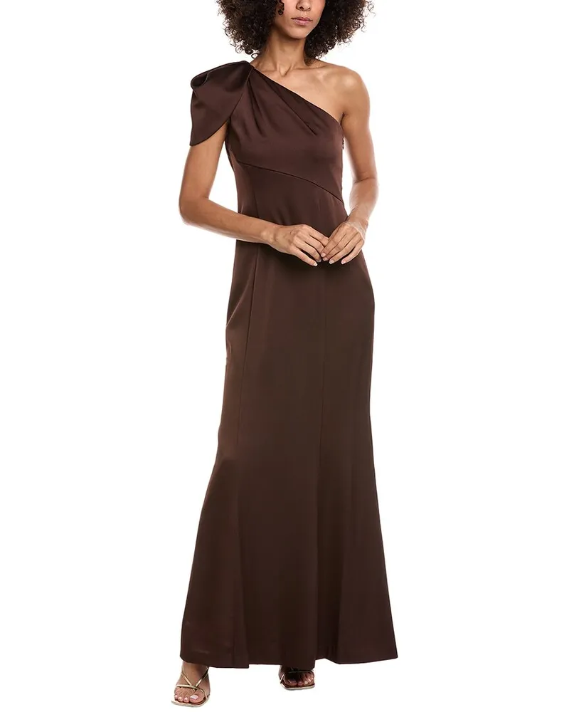 Aidan Mattox Satin One-Shoulder Gown Brown