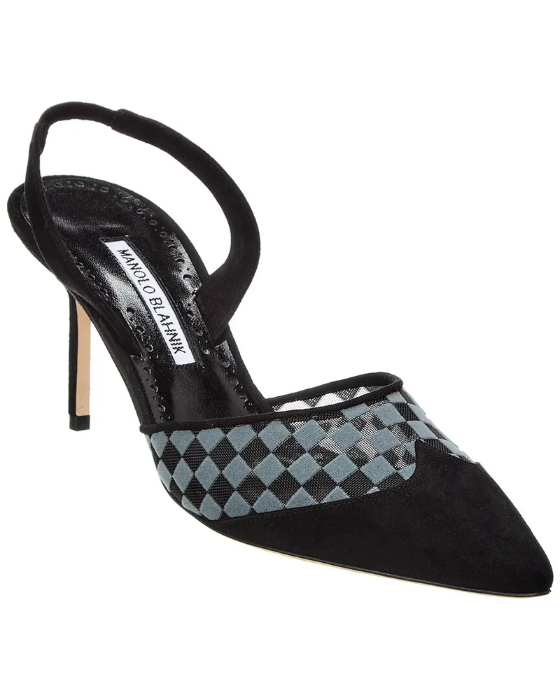 Manolo Blahnik Mingosli 70 Mesh & Suede Slingback Pump Grey