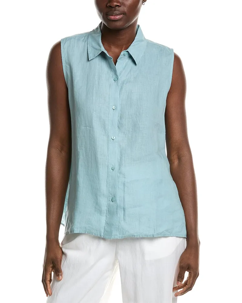 Eileen Fisher Classic Collar Linen Shirt Blue