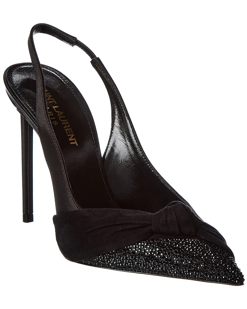 Saint Laurent Zoe 105 Satin & Suede Slingback Pump Black