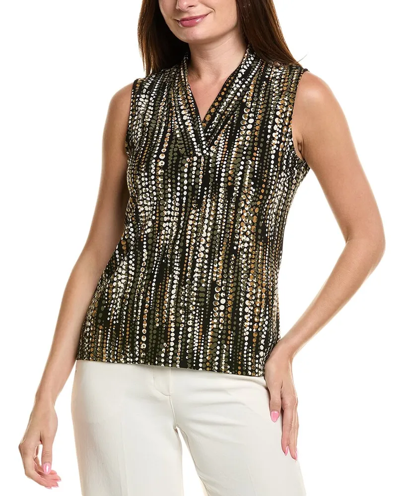 Anne Klein The Triple Pleat Printed Top Black