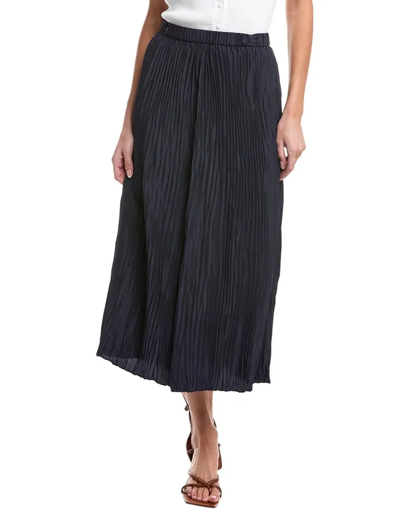 Eileen Fisher Pleated Silk Flare Skirt Navy