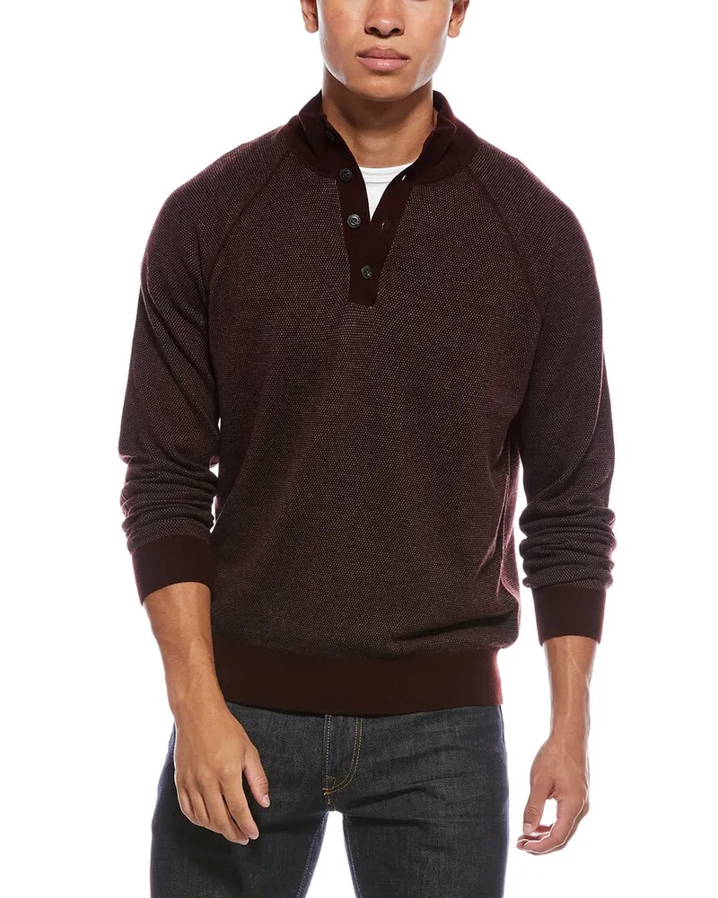 Vince Birdseye Button Wool & Cashmere-Blend Mock Neck Sweater Red