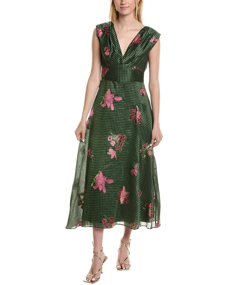 Lela Rose Linen & Silk-Blend Off-The-Shoulder Dress Green