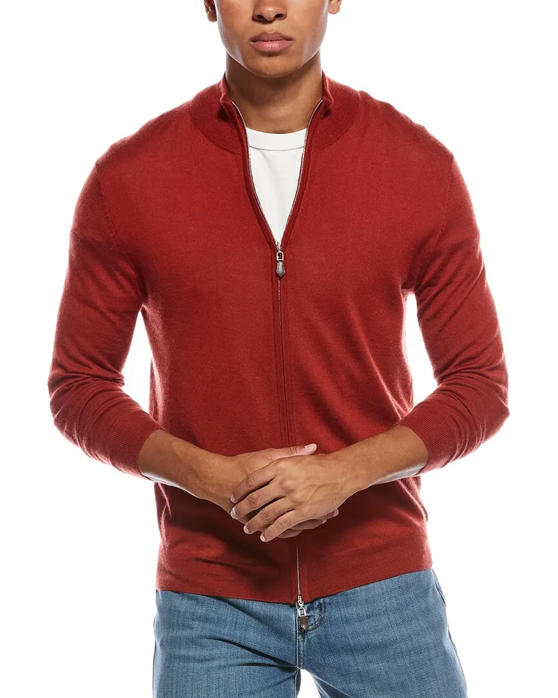 N.Peal Hyde Fine Gauge Cashmere & Silk-Blend Full Zip Sweater Orange