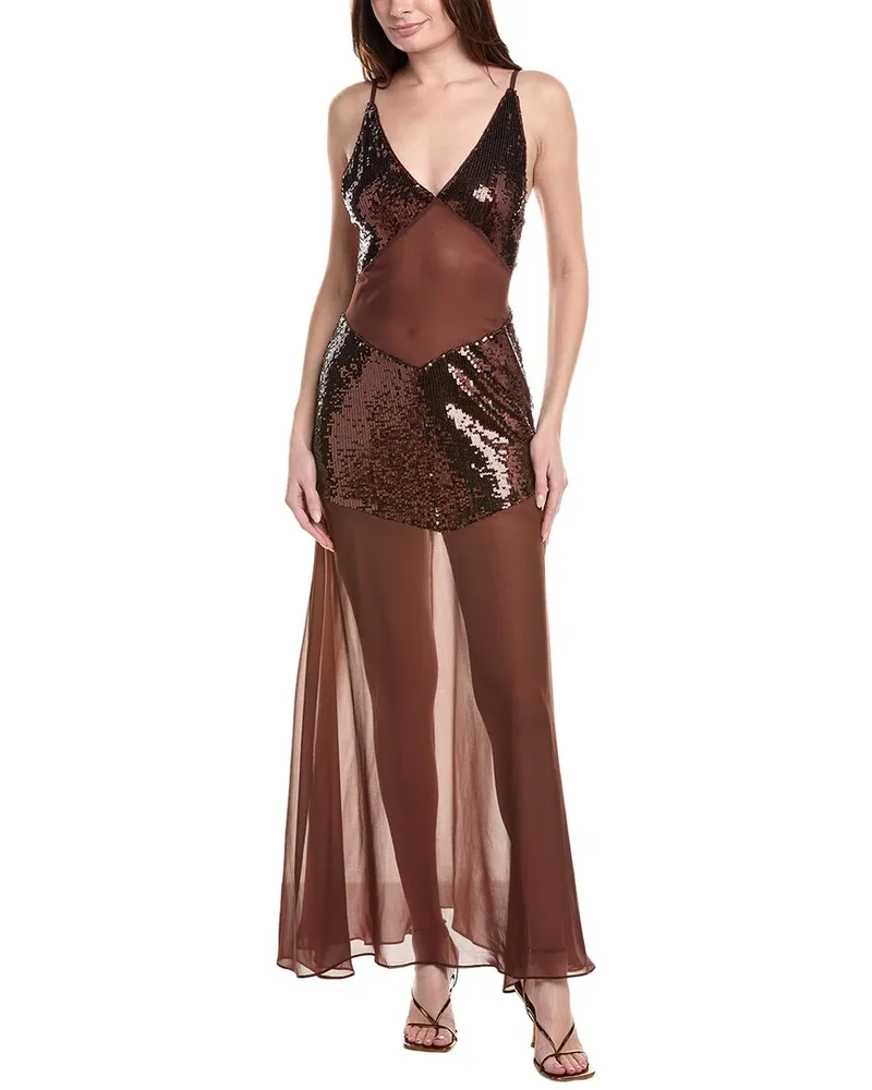 WeWoreWhat Sheer Panel Maxi Dress Brown