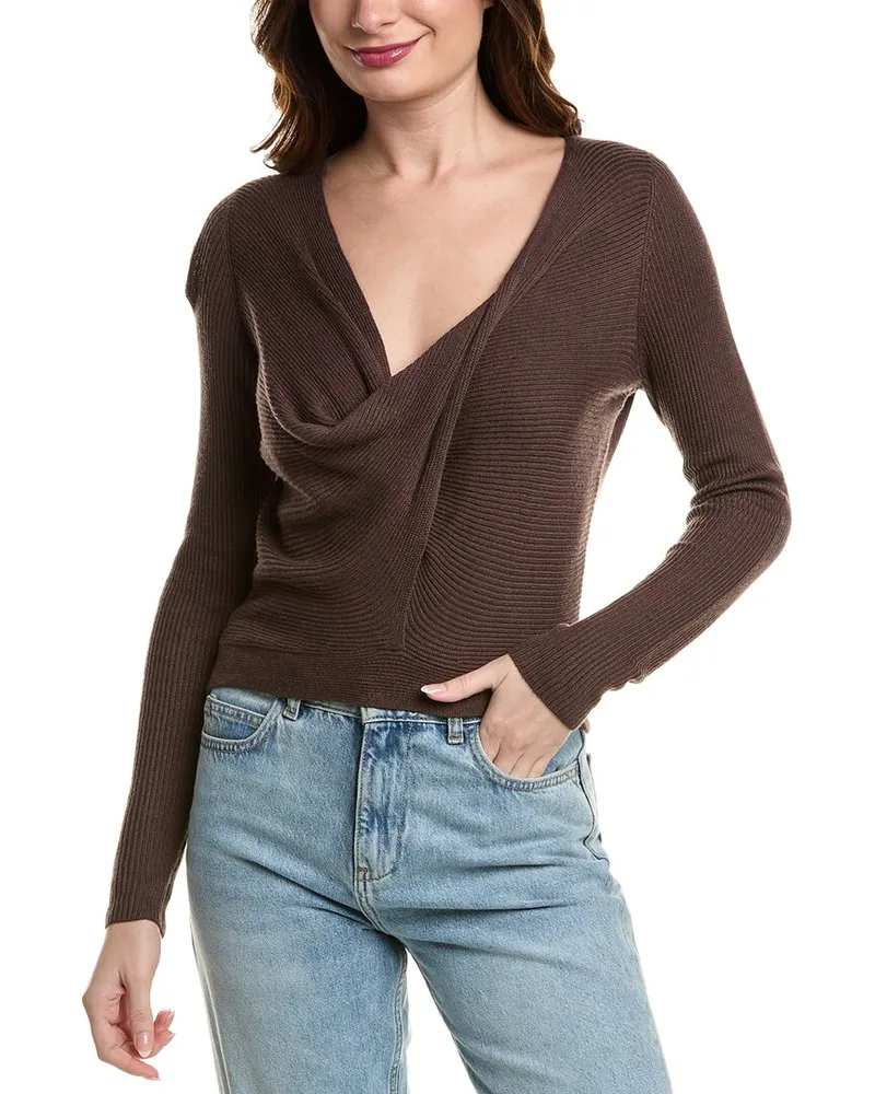 Splendid LYR by  Loopknit Surplice Cashmere-Blend Sweater Brown