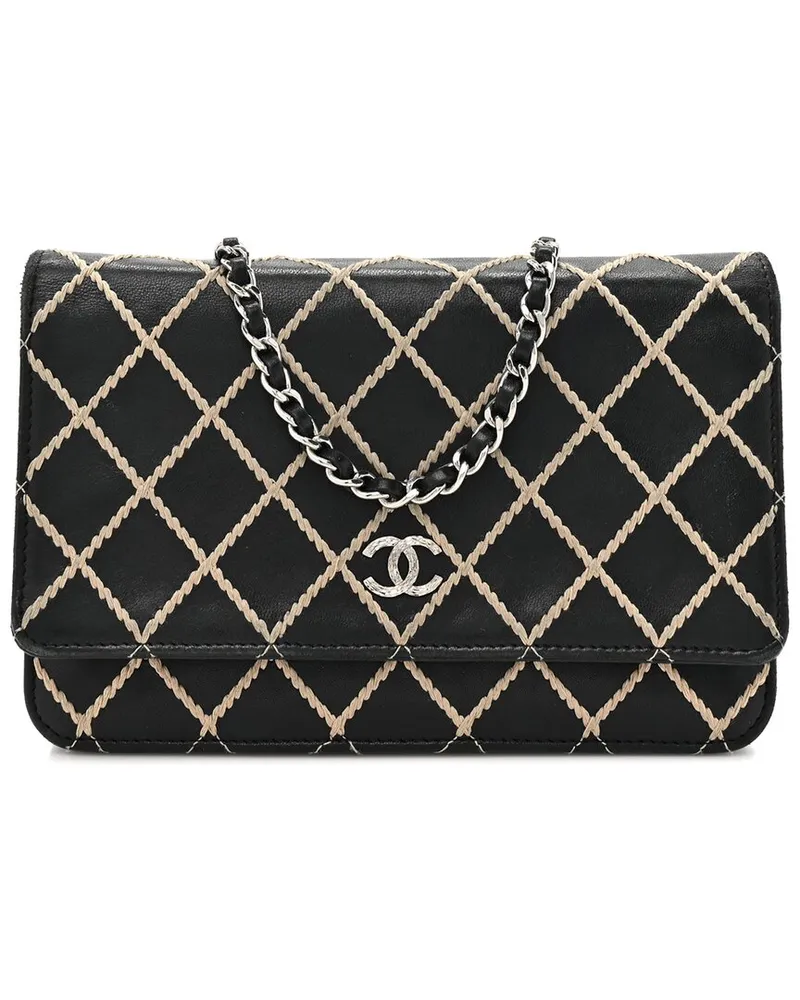 Chanel Black Calfskin Leather Diamond Stitch Wallet On Chain (Authentic Pre-  Loved Nocolor