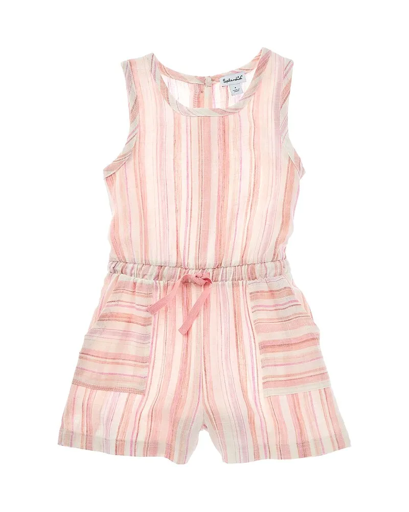 Splendid Multi Stripe Linen-Blend Romper Pink