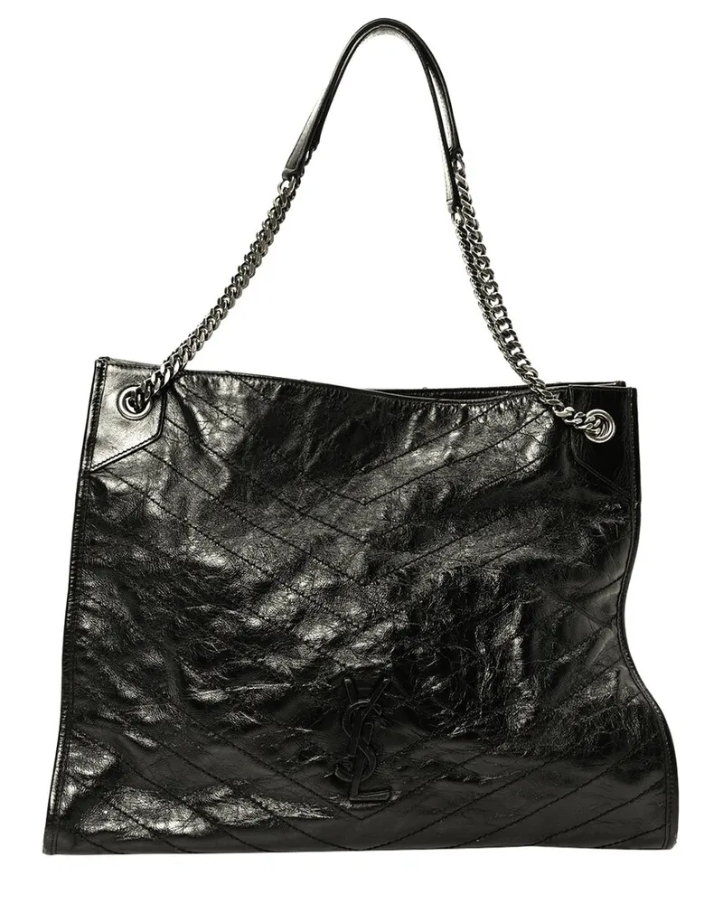 Saint Laurent Black Crinkled Calfskin Leather Large Niki Shopper Tote  (Authentic Pre-Loved Nocolor