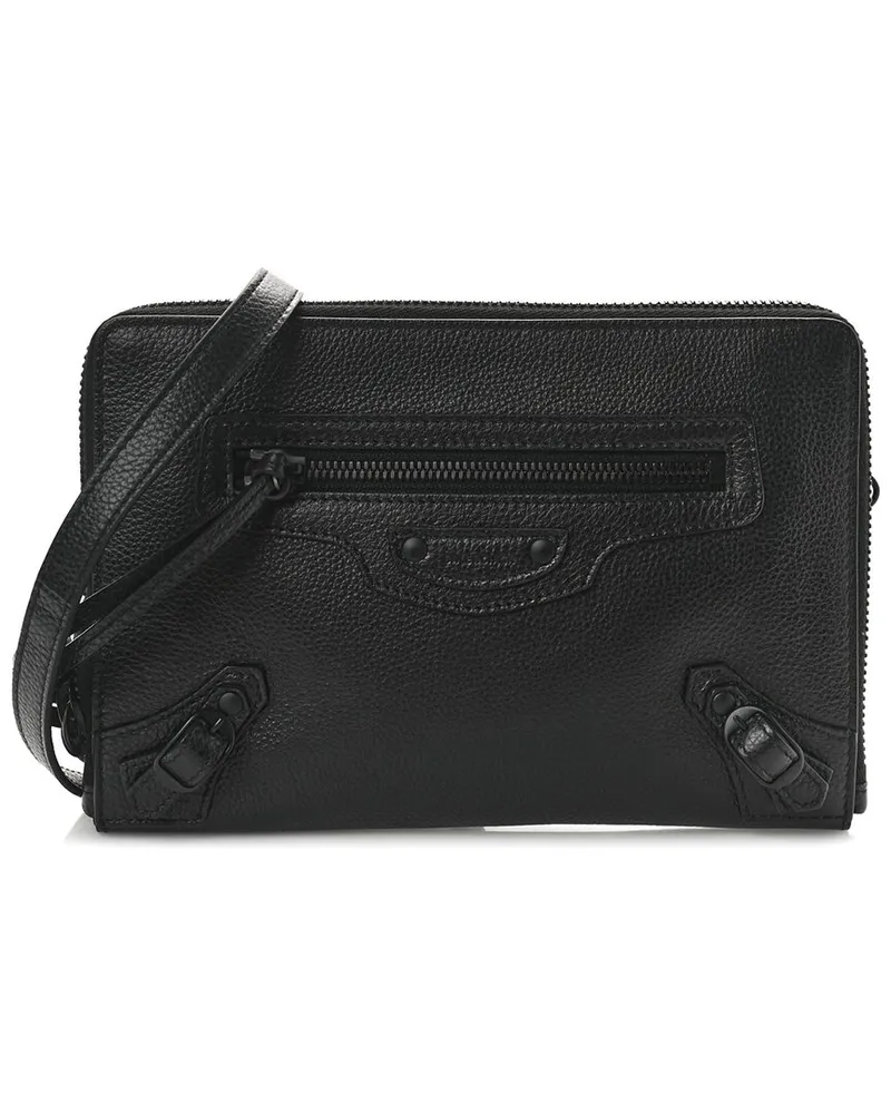 Balenciaga Black Grained Calfskin Leather Neo Classic Zip Around Crossbody (Authentic Pre-Loved Nocolor