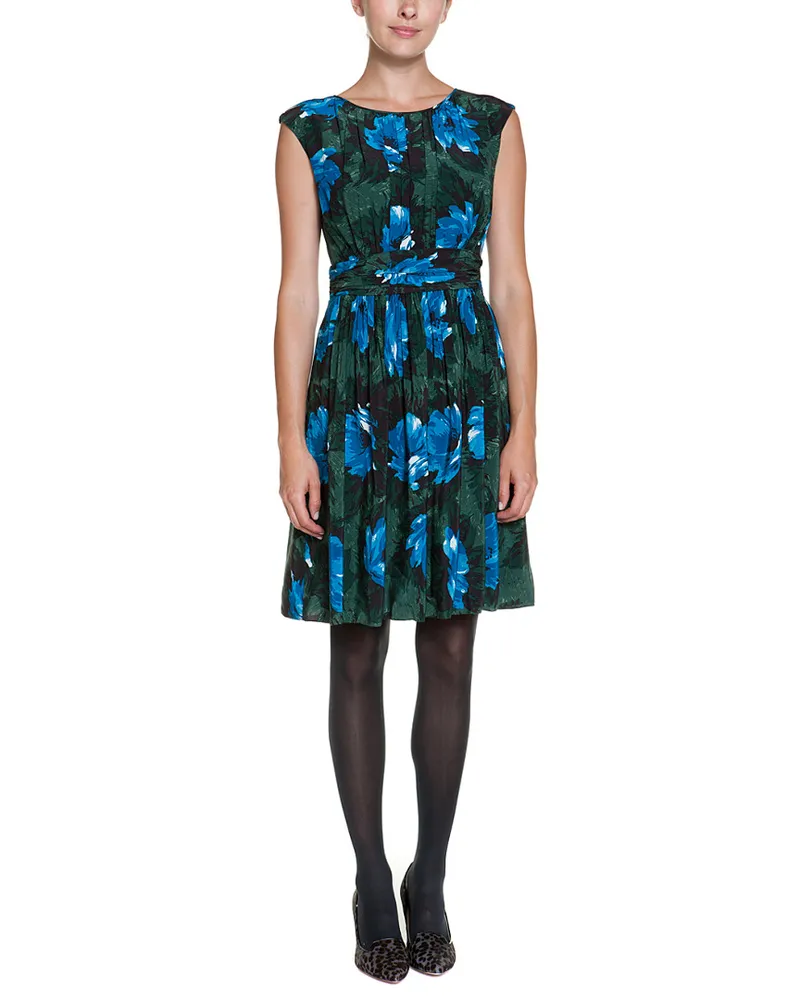 Boden Selina Green Floral Print Ruched Midi Dress Nocolor