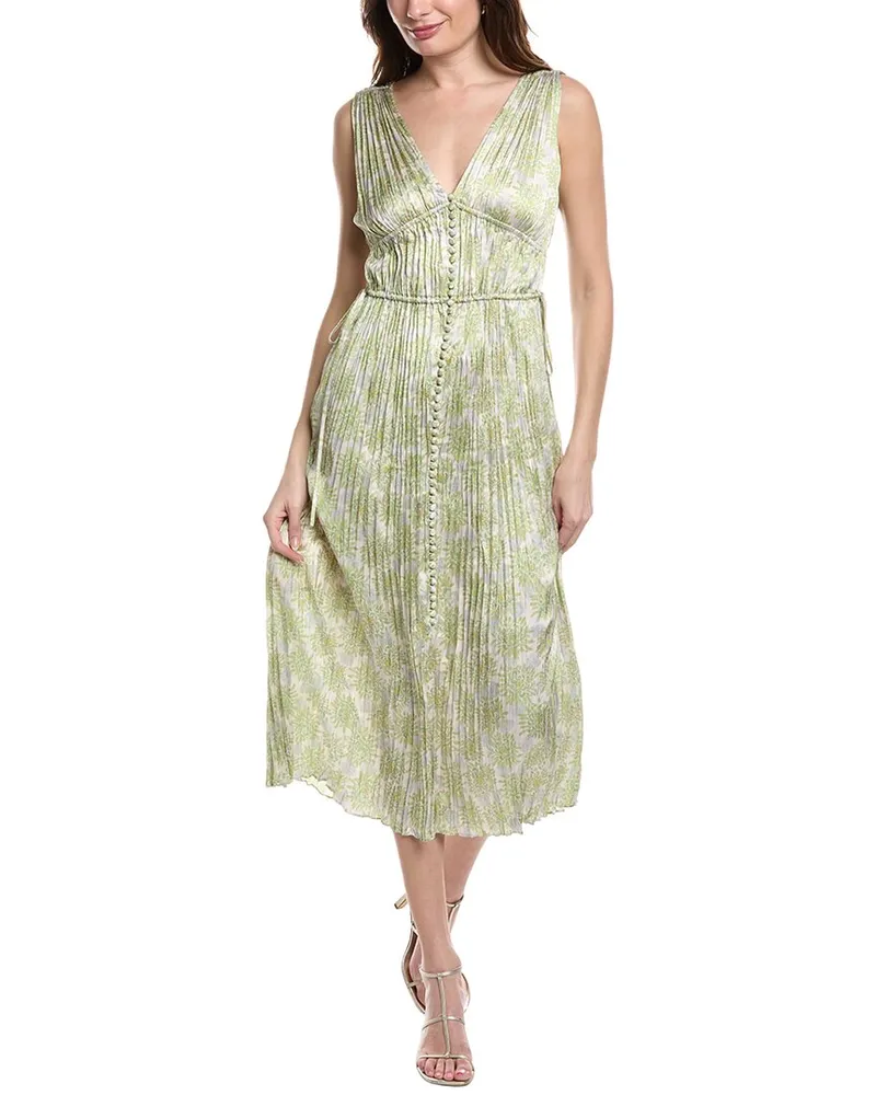 Rebecca Taylor Mini Astera Fleur Button Front Midi Dress Yellow