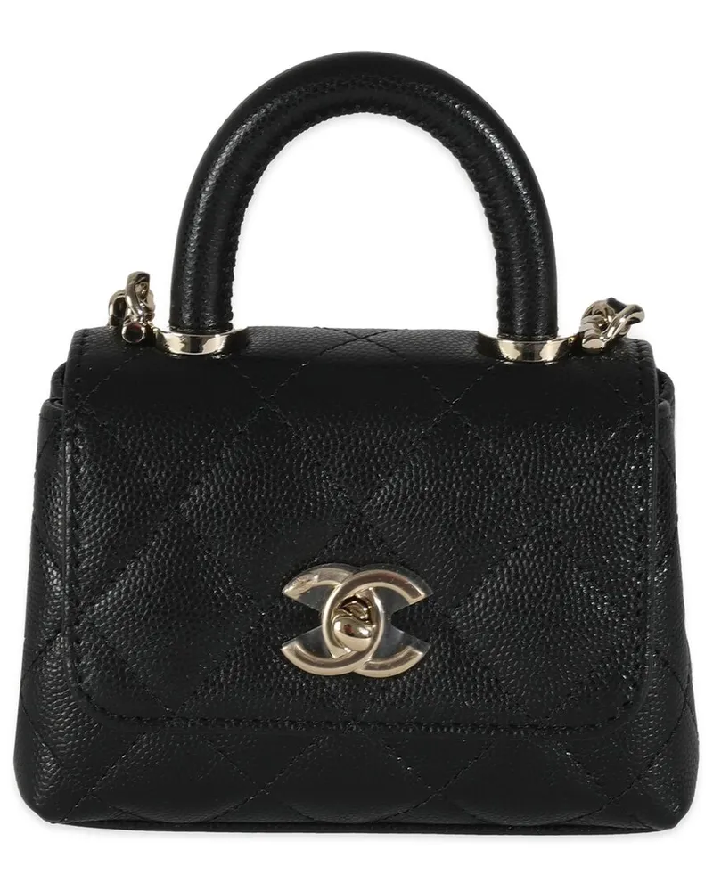 Chanel Black Quilted Leather Coco Top Handle Clutch With Chain Handbag  (Authentic Pre-Loved Nocolor