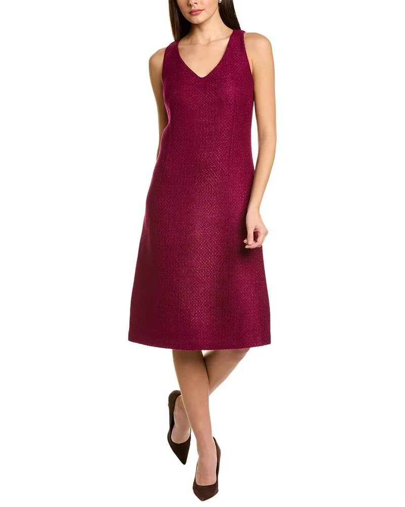 ST. JOHN Tonal Tweed Wool-Blend Dress Purple