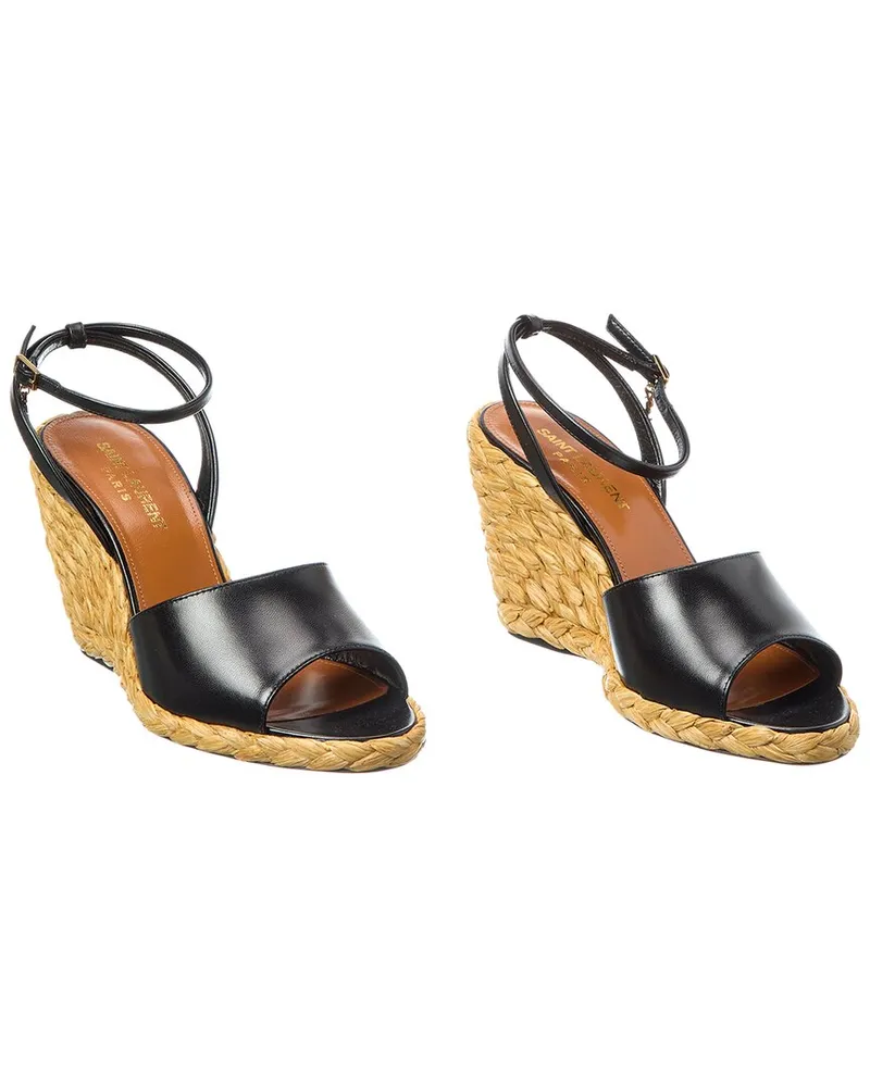 Saint Laurent Sexy 95 Leather Wedge Sandal (Authentic Pre-Loved Black