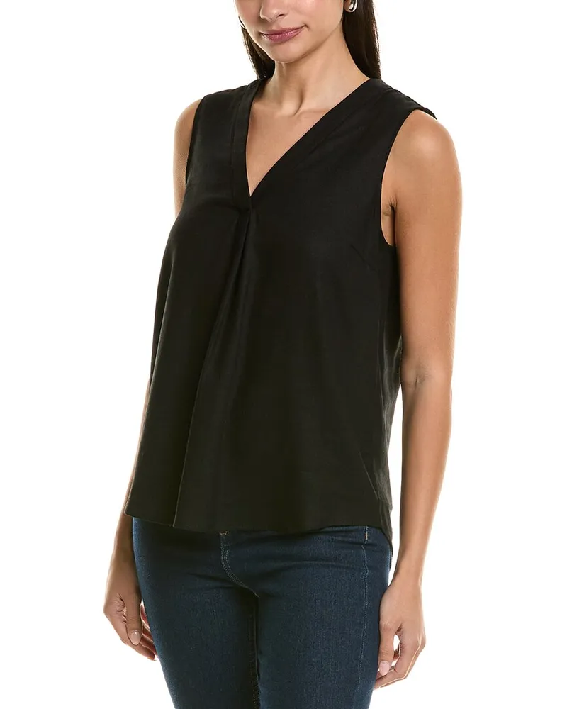 Vince Camuto V-Neck Linen-Blend Top Black