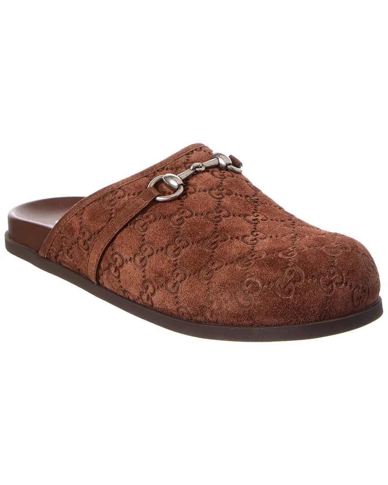 Gucci Horsebit GG Suede Mule Brown
