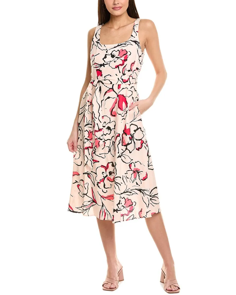 Karl Lagerfeld Printed Linen-Blend Midi Dress Pink