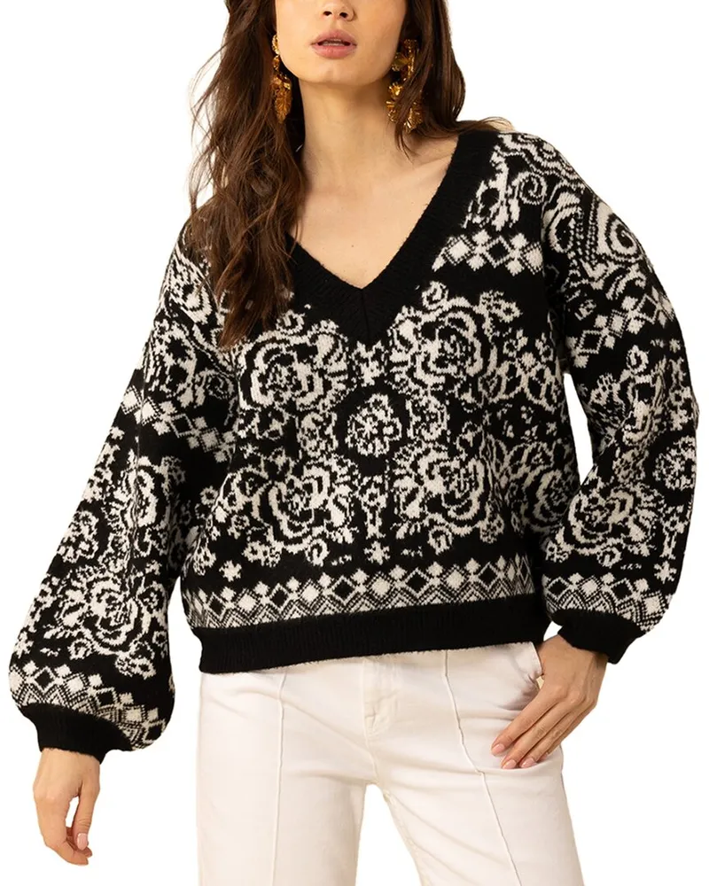 Hale Bob Jessica V Neck Wool-Blend Sweater Nocolor