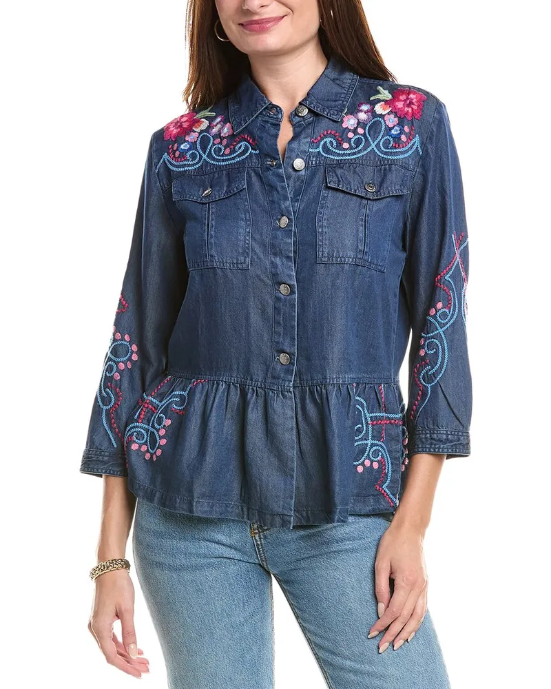 Johnny Was Peplum Denim Jacket Blue