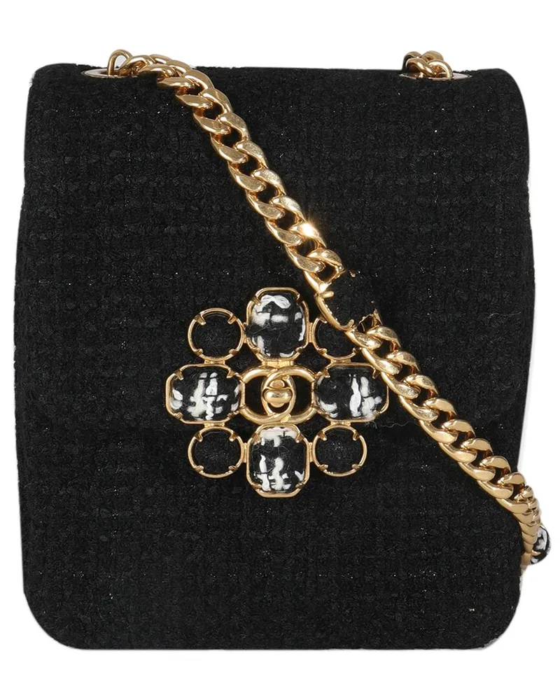 Chanel Black Tweed Camellia Flower Mini Flap Bag (Authentic Pre-Loved Nocolor