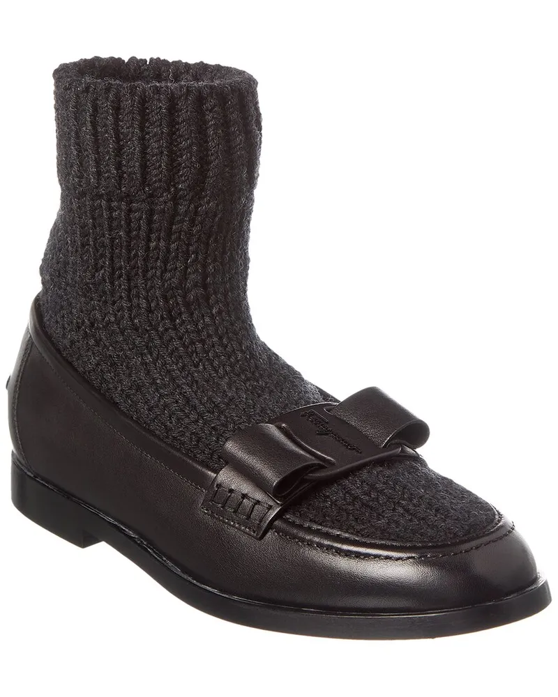 Ferragamo Vivaldo Knit & Leather Loafer Black