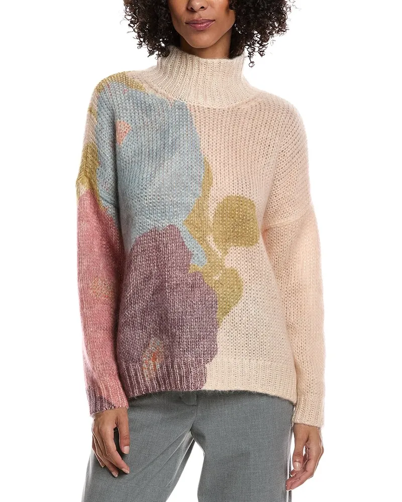 Valentino Garavani Mock Neck Mohair & Wool-Blend Sweater Beige