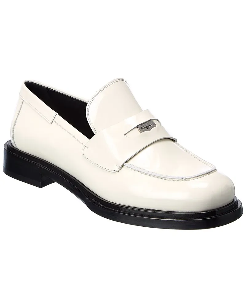 Ferragamo NYX 30 Patent Penny Loafer White