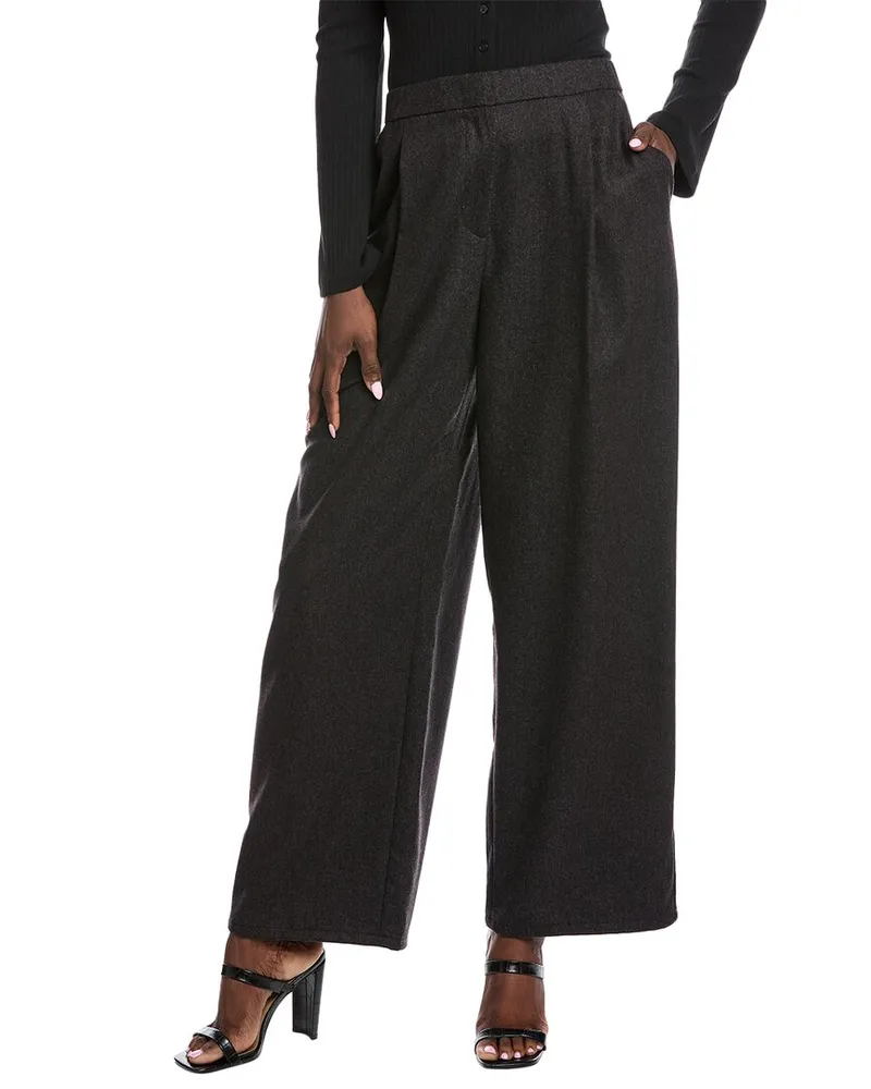 Eileen Fisher Wide Pleated Wool Pant Grey