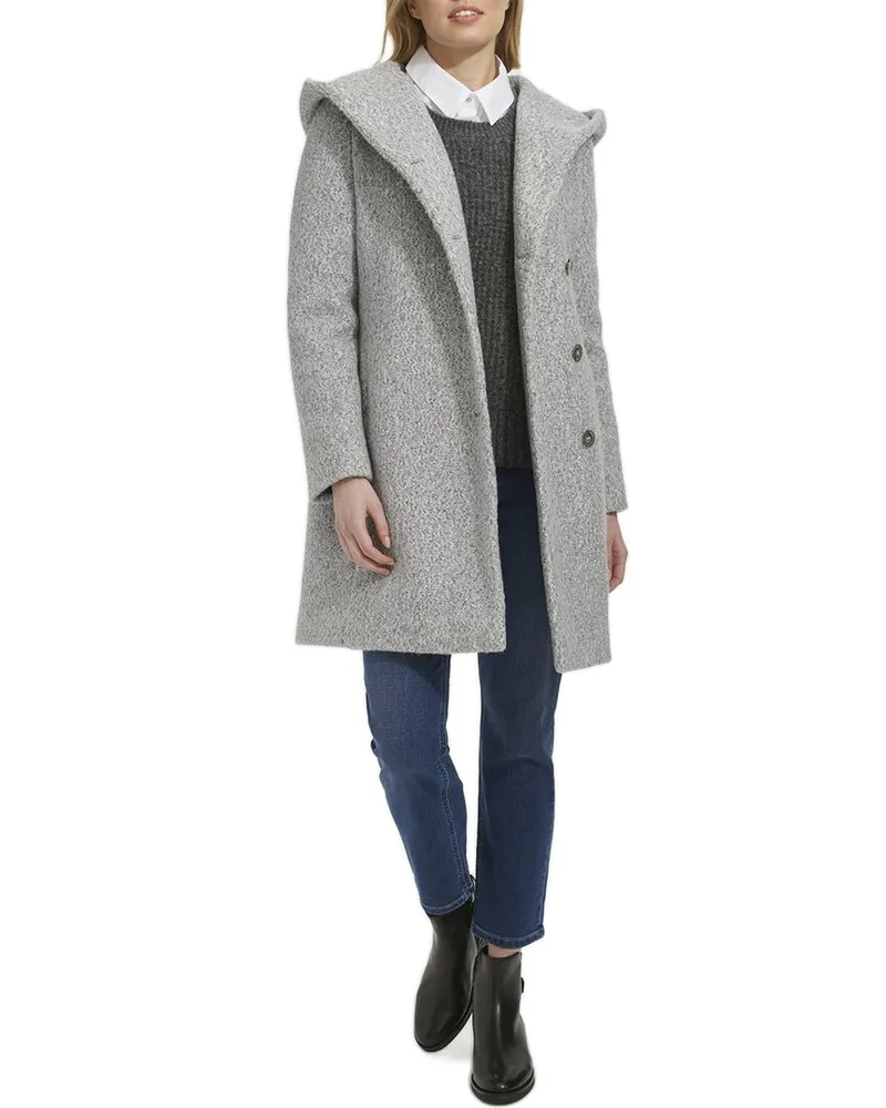 COLE HAAN Pressed Boucle Shawl Hood Coat Grey