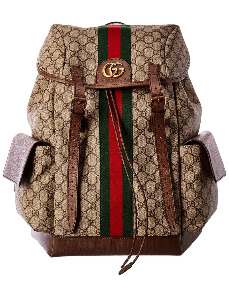 Gucci Ophidia Medium GG Supreme Canvas & Leather Backpack Brown