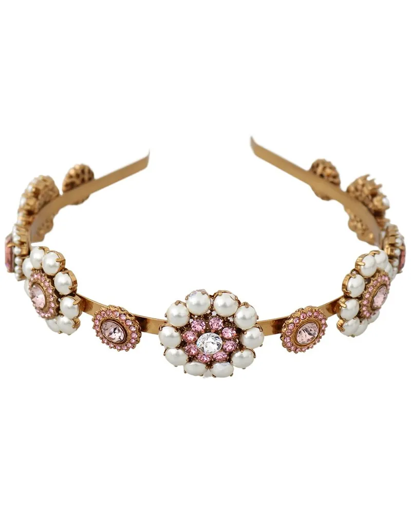 Dolce & Gabbana Tiara Crystal Floral ivory Headband Logo Diadem Nocolor