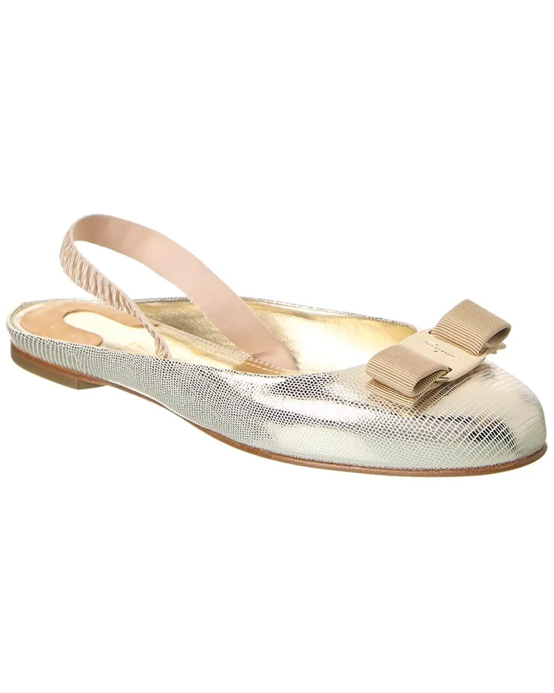 Ferragamo Varina Leather Slingback Flat Grey