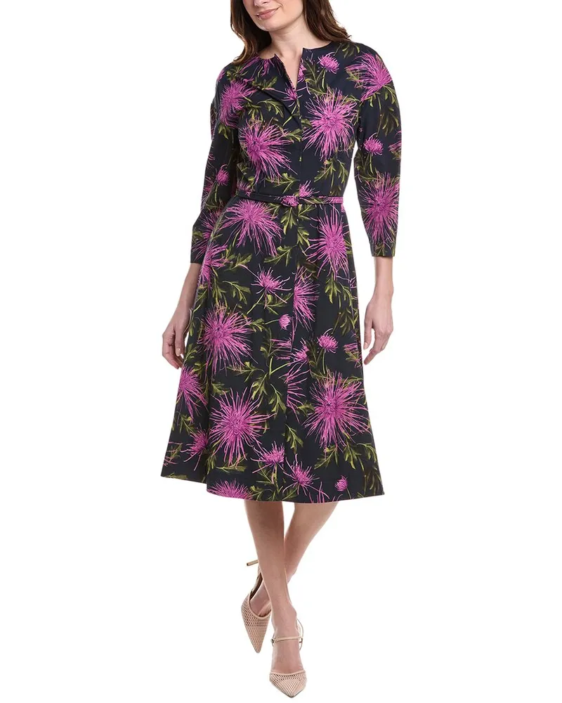 Oscar de la Renta Zip Front Chrysanthemum Midi Dress Purple