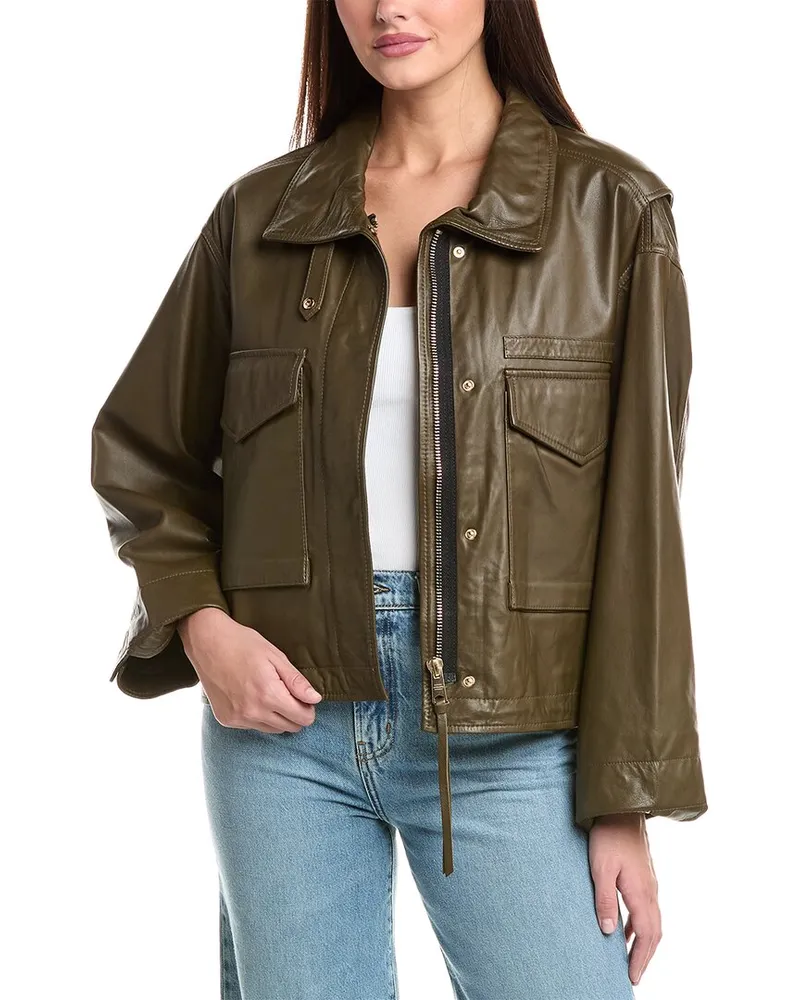 AllSaints Clay Leather Jacket Green