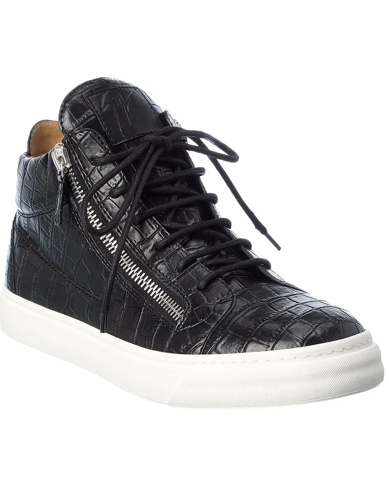 Giuseppe Zanotti Going Croc-Embossed Leather Sneaker Black
