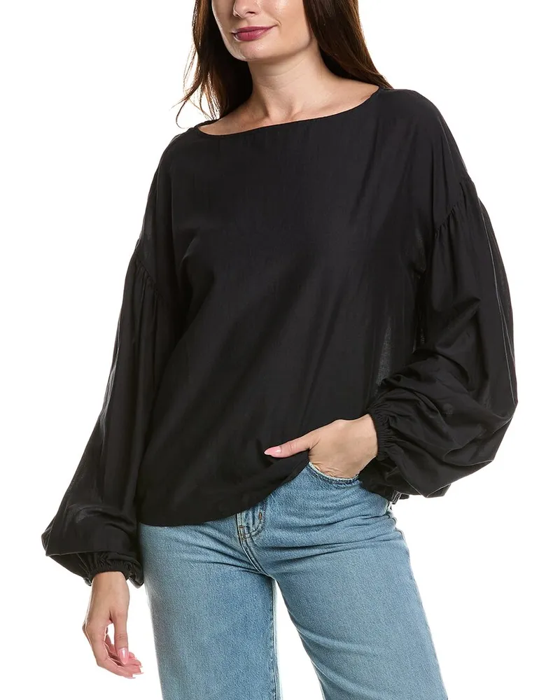 WeWoreWhat Billow Sleeve Boat Neck Top Black