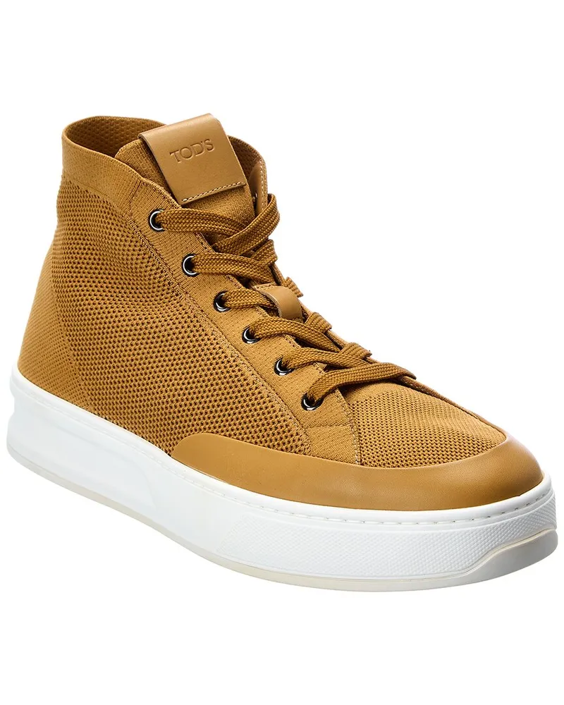 TOD'S TODs Knit & Leather High-Top Sneaker Brown