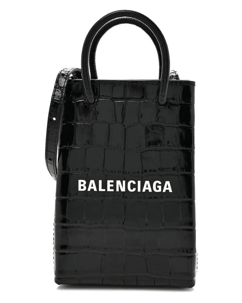Balenciaga Black Canvas Logo Shopping Phone Holder Bag (Authentic Pre-Loved Nocolor