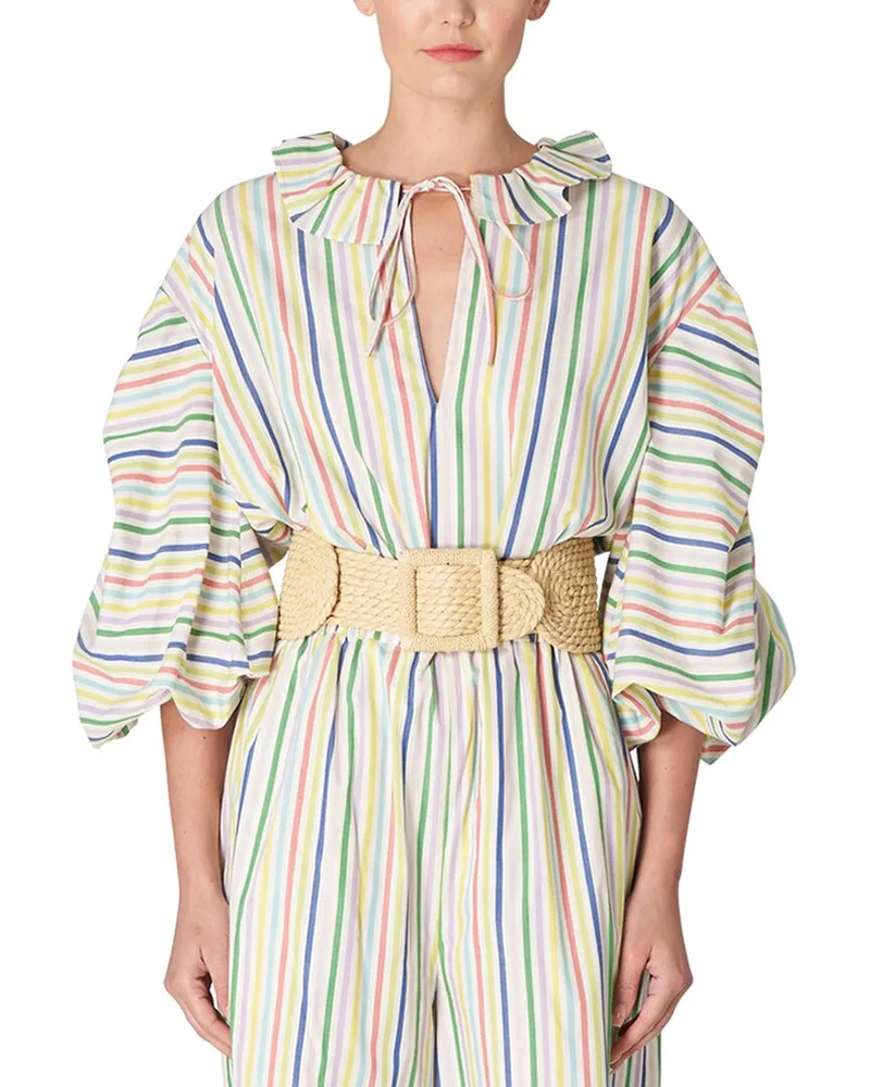 Carolina Herrera New York Neck Ruffle Shirred Elbow Puff Sleeve Top Nocolor