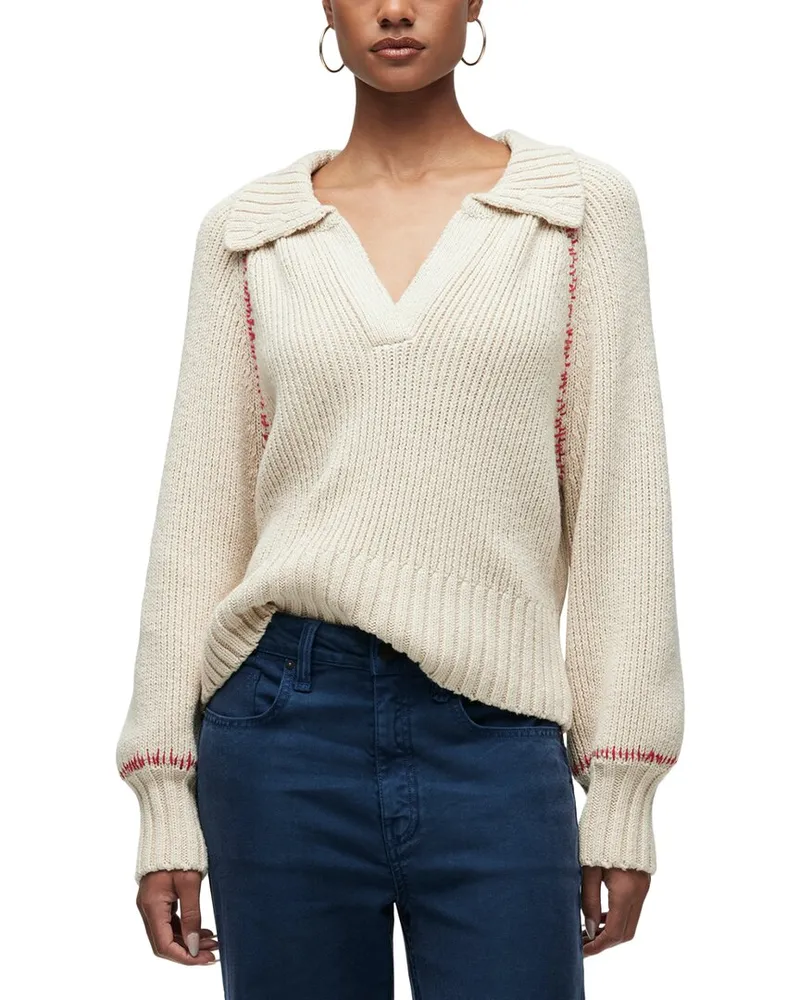 HUDSON Jeans Collared Wool-Blend Pullover Beige