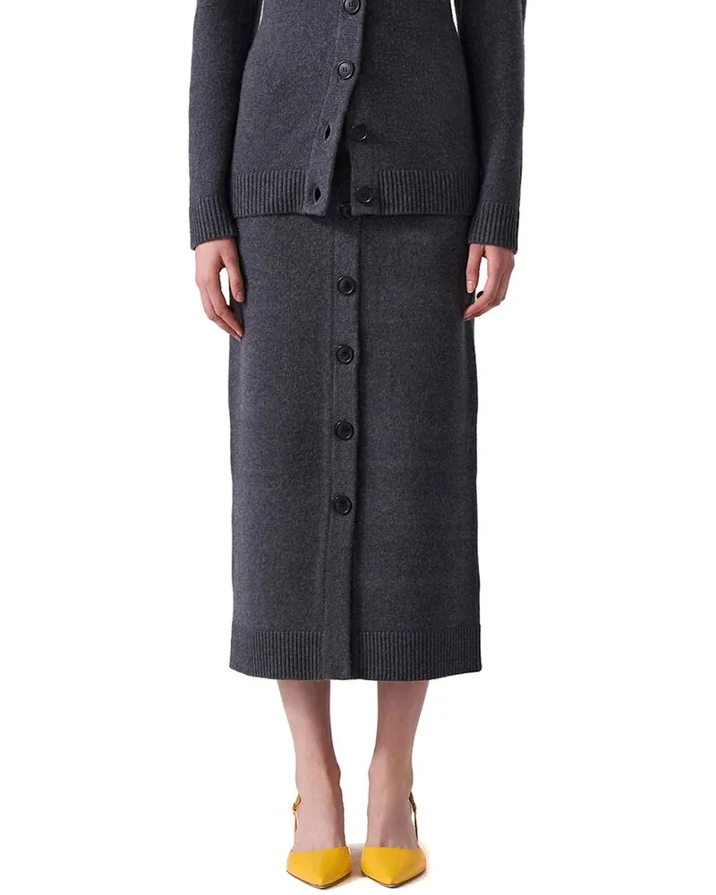 Carolina Herrera New York Button Front Wool & Cashmere-Blend Midi Skirt Grey