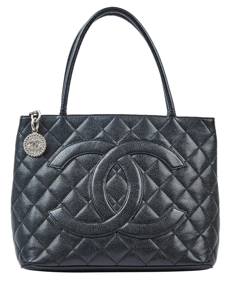 Chanel Black Caviar Leather Medallion Tote SHW (Authentic Pre-Loved Black